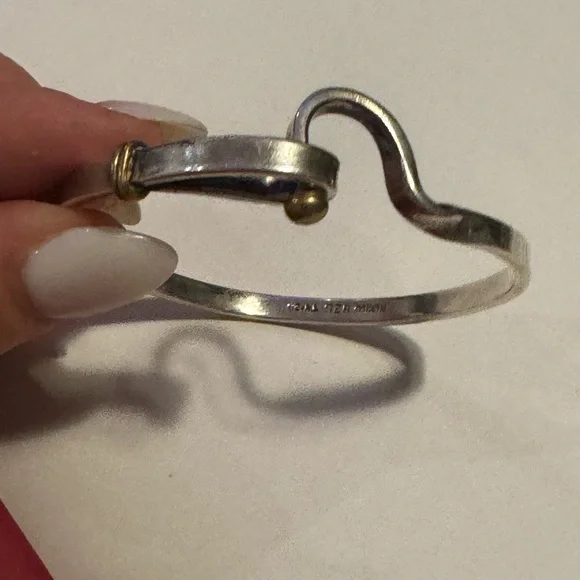925 Sterling silver MEXICO hook and eye two tone bangle bracelet - Picture 5 of 16